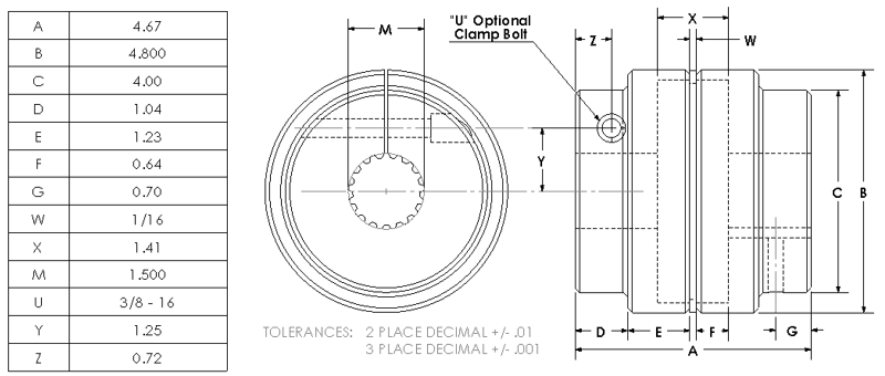 600 2-5/8BXNOK : Magnaloy 600 HUB 2-5/8 BORE X NO KEY, M600220N