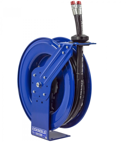 MPDL-N-430 : Coxreels MPDL-N-430 Dual Hydraulic Hose Spring Rewind Hose Reel for hydraulic oil, 1/2" ID, 30' capacity, NO HOSE, 2500psi