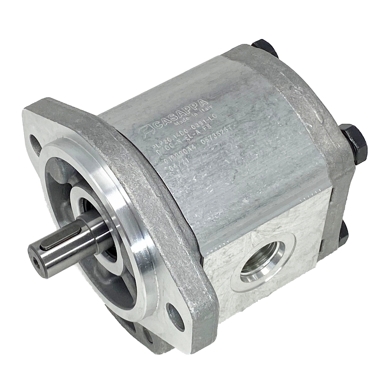 PLM20.20B0-31S1-LOC/OD-N-EL : Casappa Polaris Gear Motor, 21.14cc, 2900psi Rated, 3000RPM, Reversible Interior Drain, 5/8" Bore x 5/32" Key Shaft, SAE A 2-Bolt Flange, 0.625 (5/8") #10 SAE Inlet, 0.75 (3/4") #12 SAE Outlet, Aluminum Body & Flange