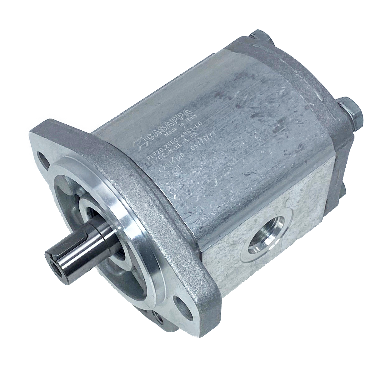 PLP20.25D0-50S1-LOD/OC-N-EL : Casappa Polaris Gear Pump, 26.42cc, 2465psi Rated, 3045RPM, CW, 3/4" Bore x 3/16" Key Shaft, SAE A 2-Bolt Flange, 0.75 (3/4") #12 SAE Inlet, 0.625 (5/8") #10 SAE Outlet, Aluminum Body & Flange