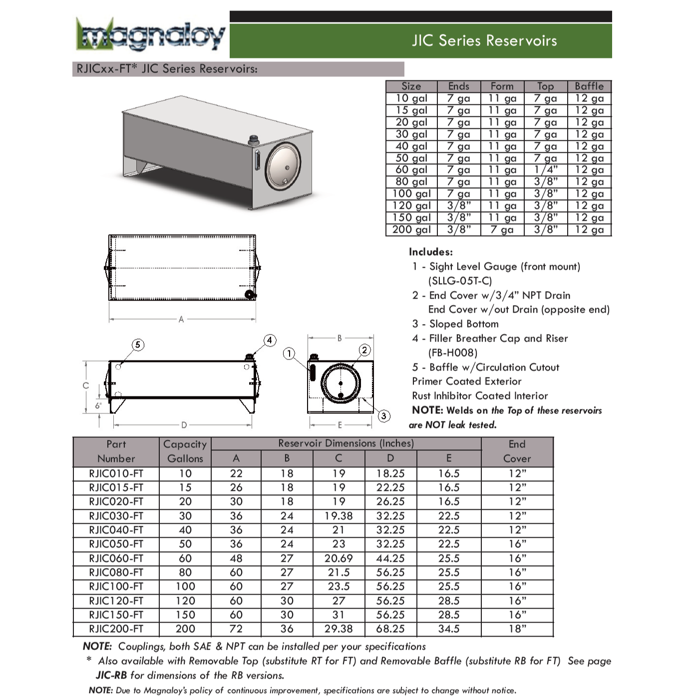 RJIC200-FT : Magnaloy Reservoir, JIC Welded Top, Welded Top, Carbon Steel, 200-Gallon Capacity