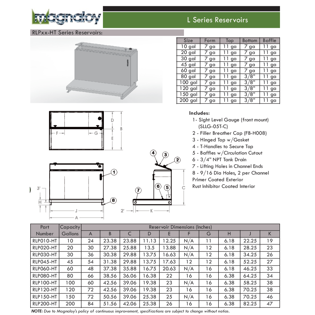 RLP060-HT : Magnaloy Reservoir, L-Shaped, Hinged Top, Carbon Steel, 60-Gallon Capacity