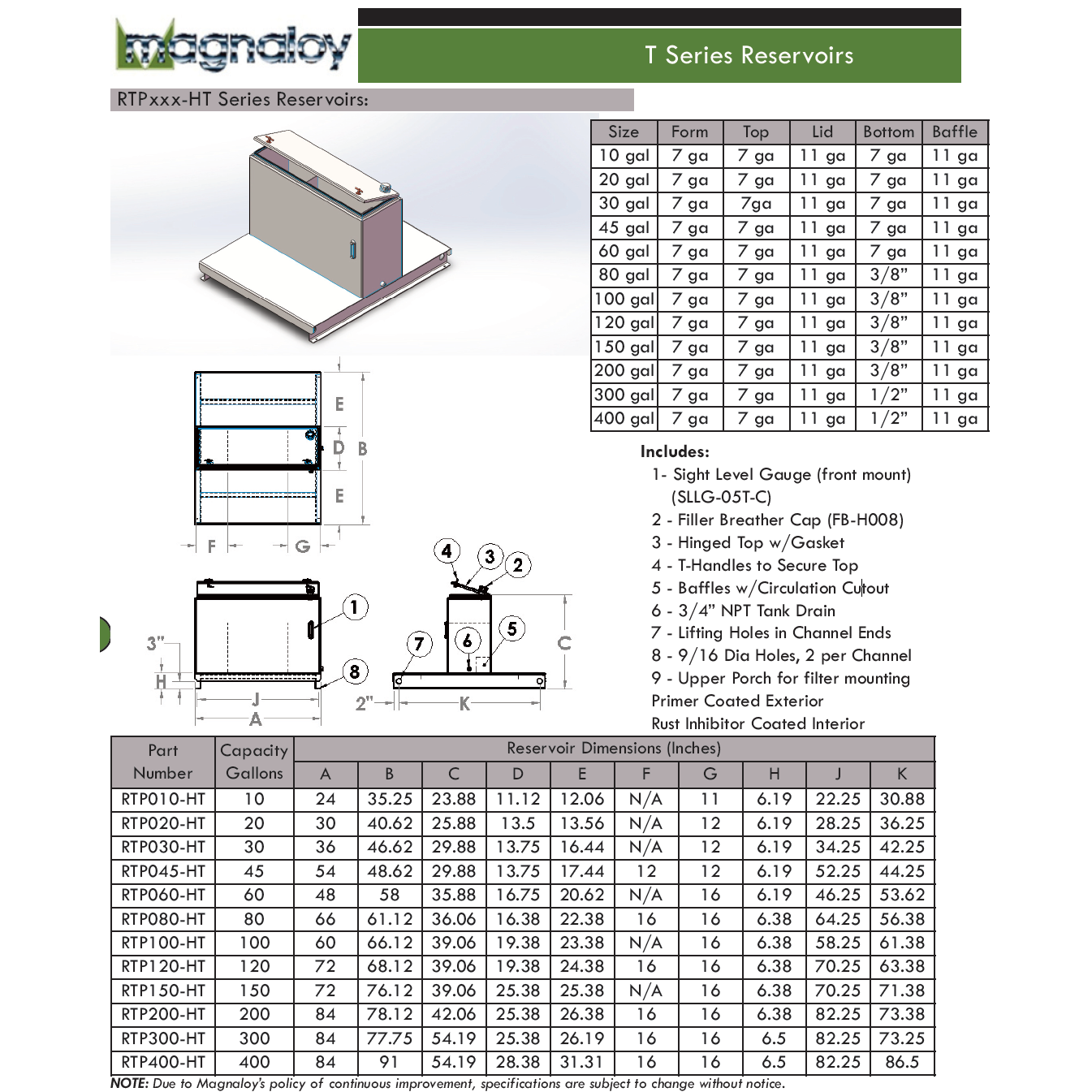 RTP010-HT : Magnaloy Reservoir, T-Shaped, Hinged Top, Carbon Steel, 10-Gallon Capacity