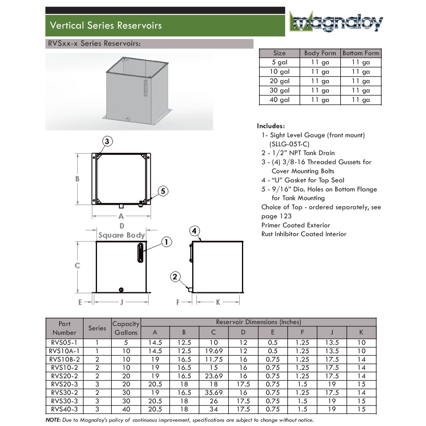 RVS20-2 : Magnaloy Reservoir, Vertical, Non-JIC, Bolt-On Top, Carbon S