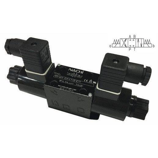 SA-G03-C5-D1-E21 : Nachi Solenoid Valve, 3P4W, D05 (NG10), 34.3GPM, 5075psi, All Ports Blocked Neutral, 12 VDC, DIN