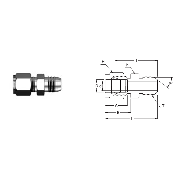 SAU 12-12U : Superlok 3/4" O.D. Tube X 3/4" Male JIC Union