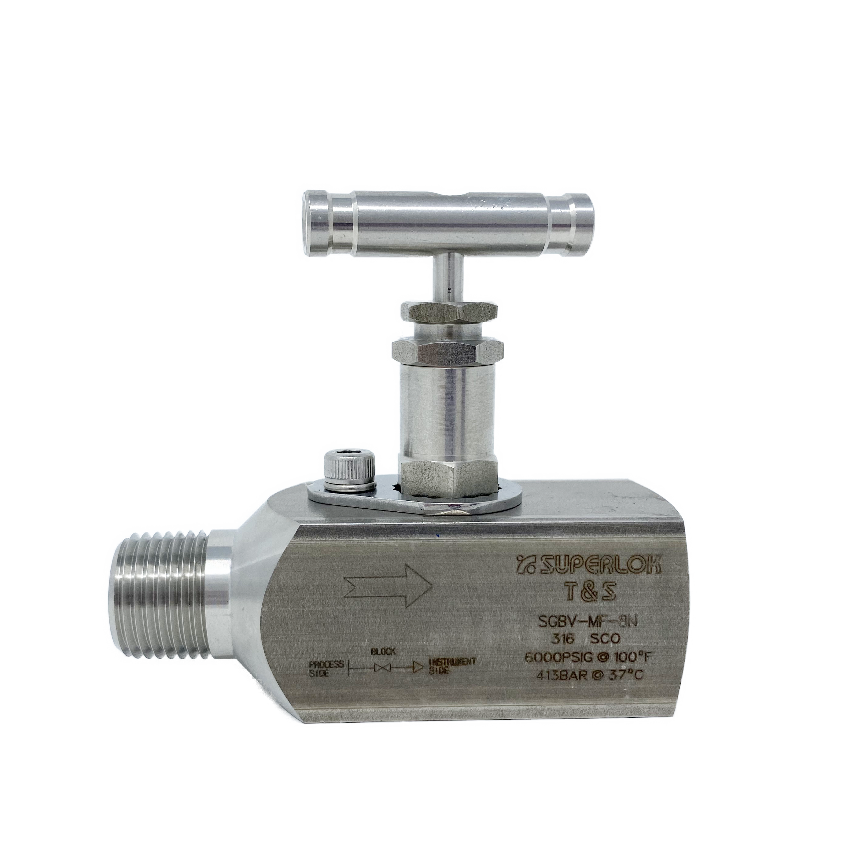 SGBV-MF-8N-MR : Superlok Gauge Valve, 1/2" MNPT X 1/2" FNPT, PTFE Packing, NACE Rated, 6000psi