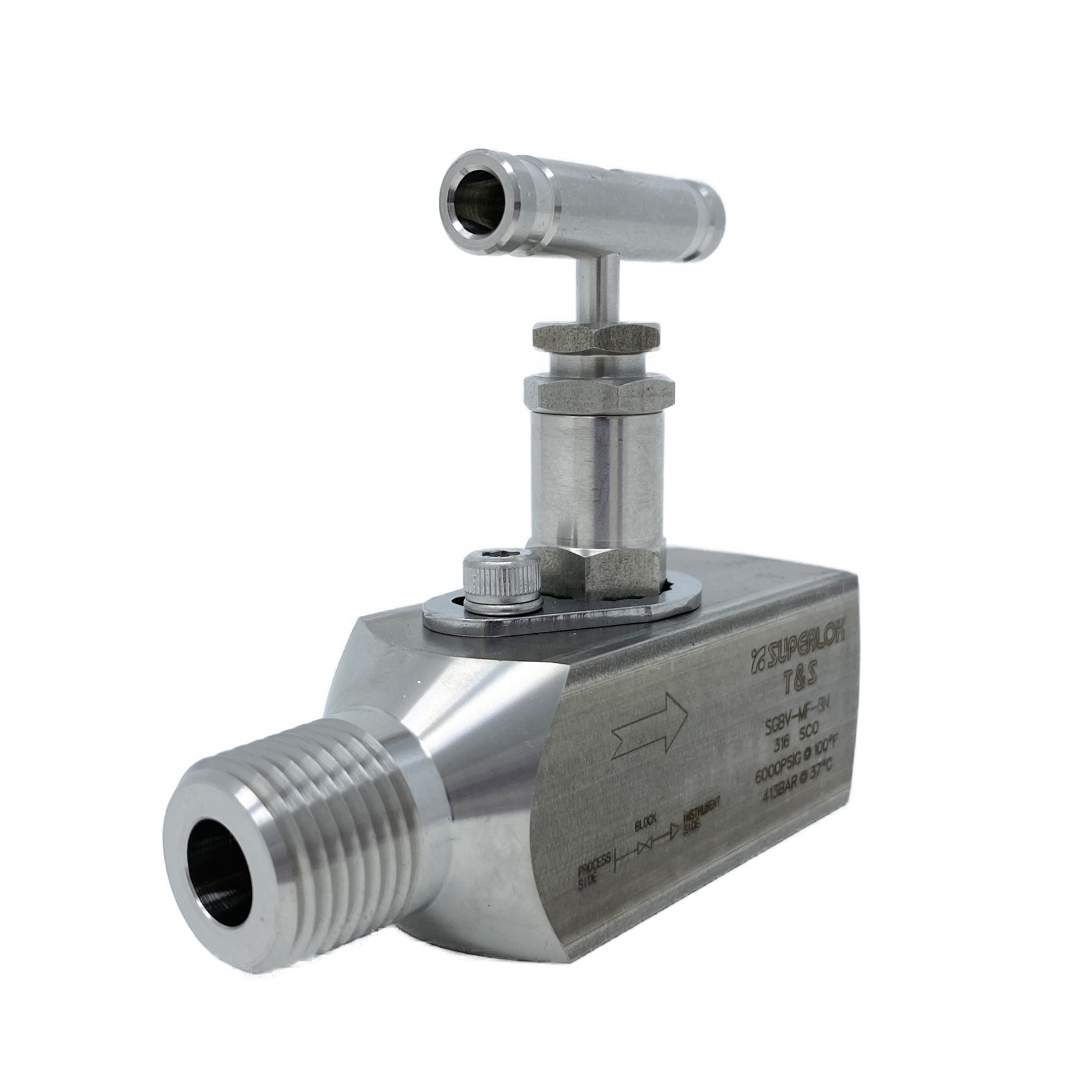 SGBV-MF-8N-MR : Superlok Gauge Valve, 1/2" MNPT X 1/2" FNPT, PTFE Packing, NACE Rated, 6000psi