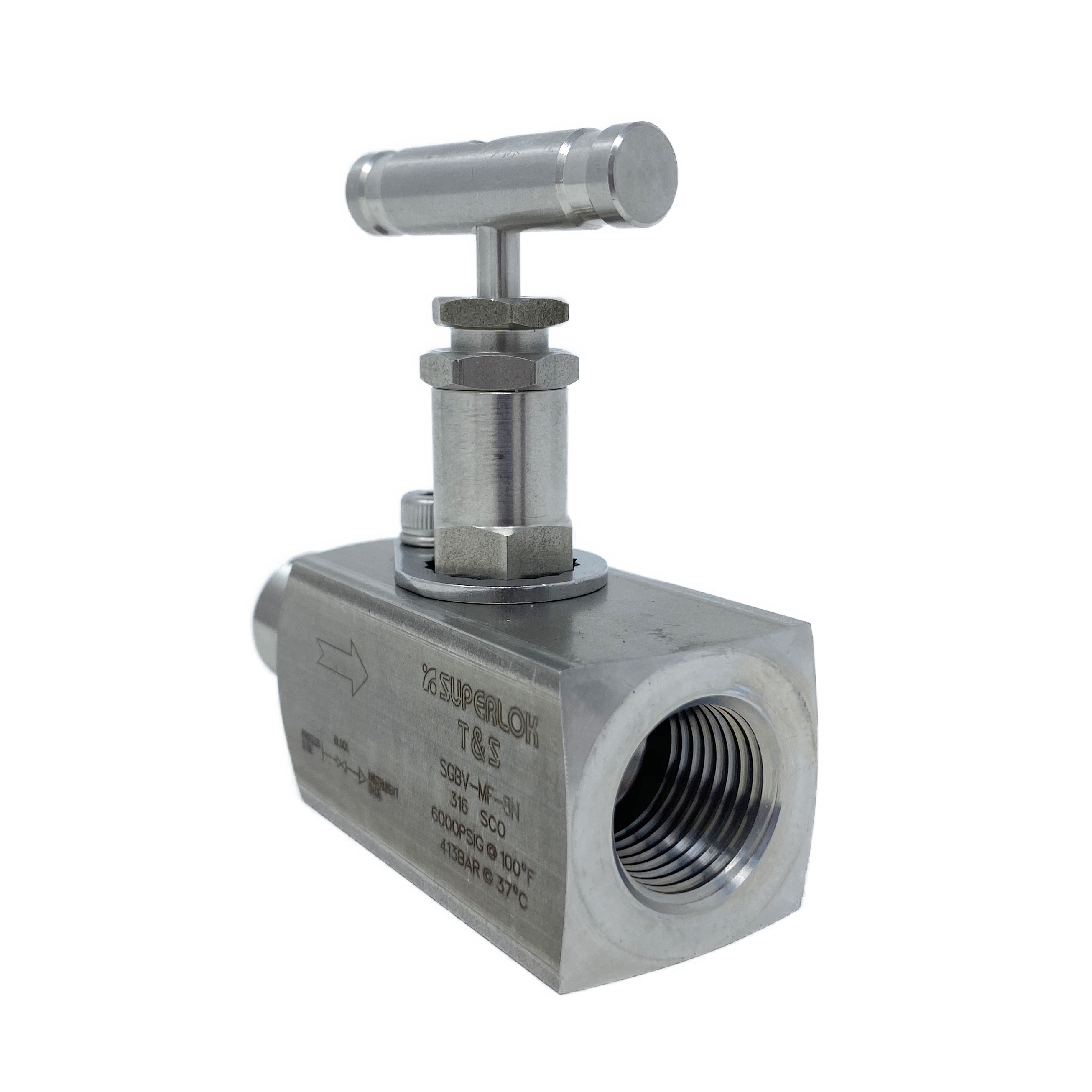 SGBV-MF-12N-8N : Superlok Gauge Valve, 3/4" MNPT X 1/2" FNPT, PTFE Packing, 6000psi