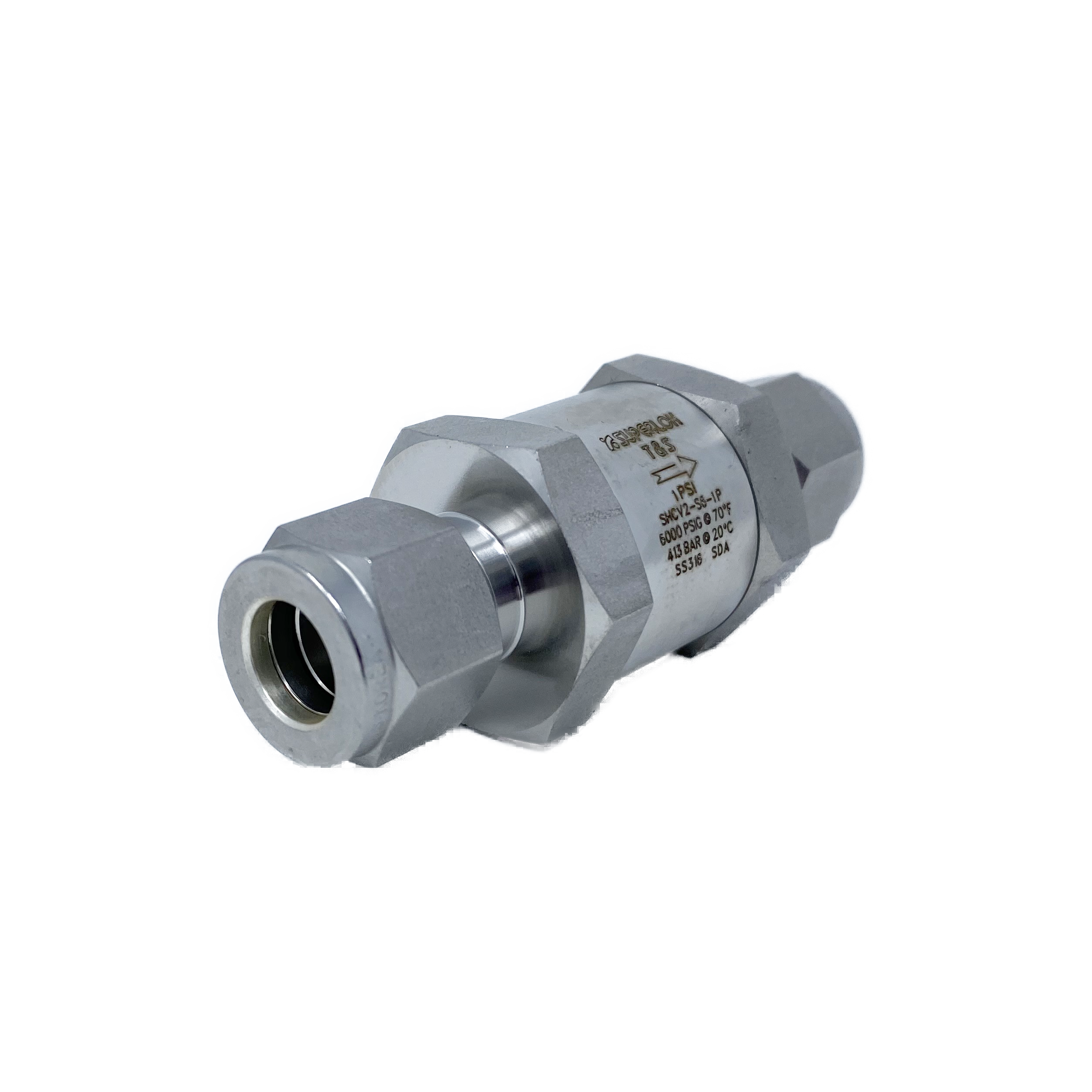 SHCV2-S-8-25P-MR : Superlok Inline Check Valve, 1/2" O.D. Tube, 25psi Cracking, NACE , 6000psi, 316SS