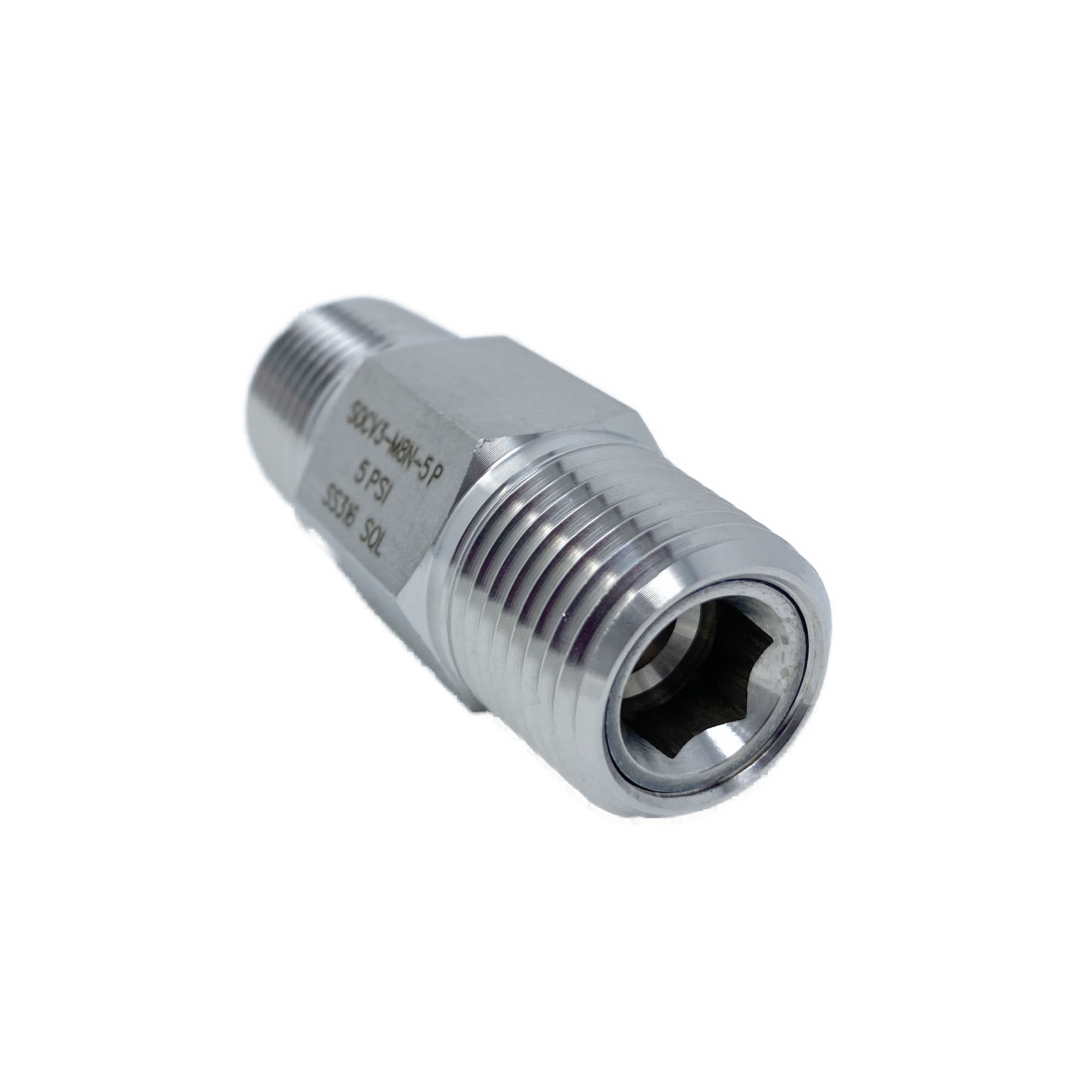 SOCV4-MF-8N-1P : Superlok Inline Check Valve, 1/2" MNPT X 1/2" FNPT, 1psi Cracking, 3000psi,  316SS