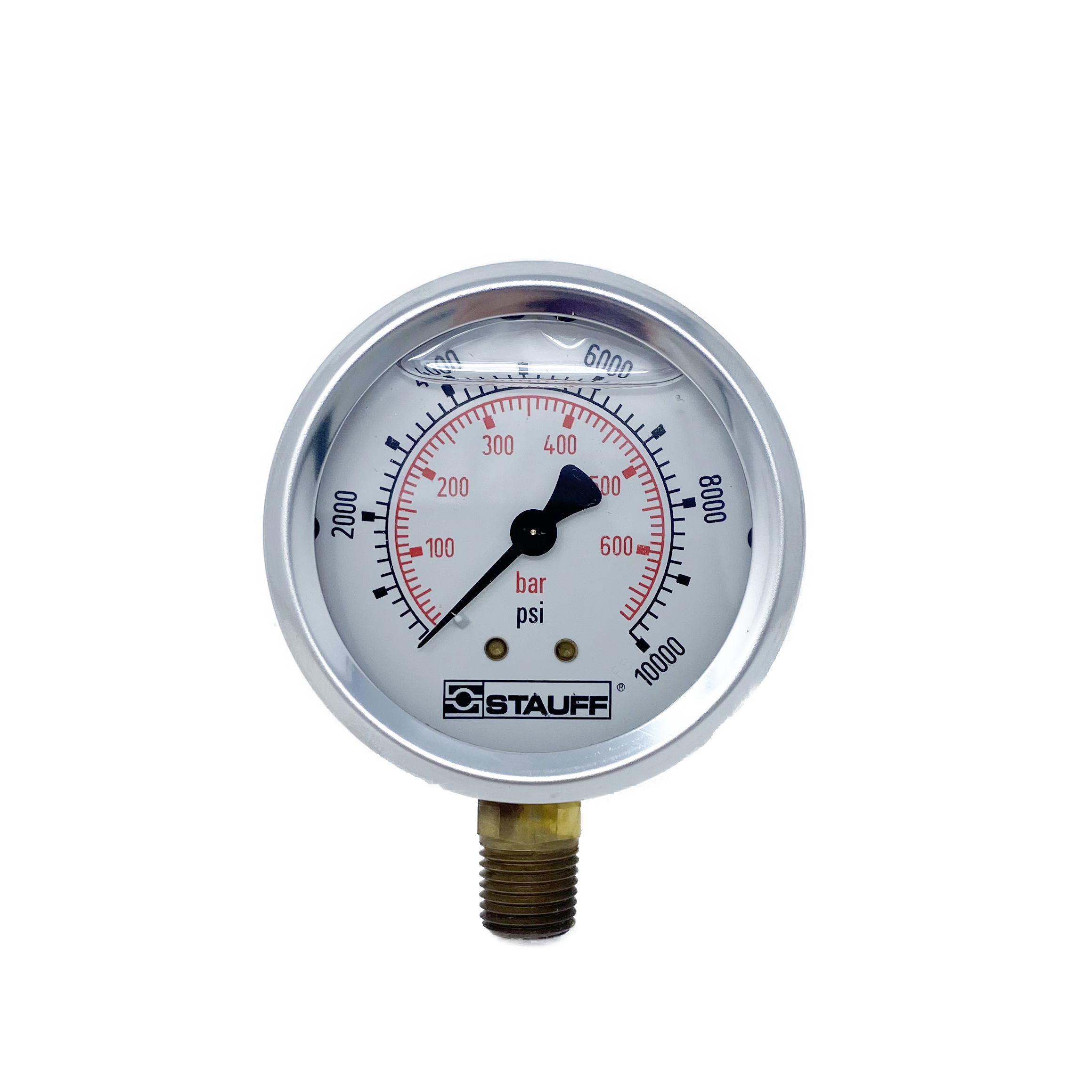 SPG-063-10000-05-S-N04 : Stauff Pressure Gauge, 2.5" Face, 0-10,000psi, 1/4" NPT, Stem Mount