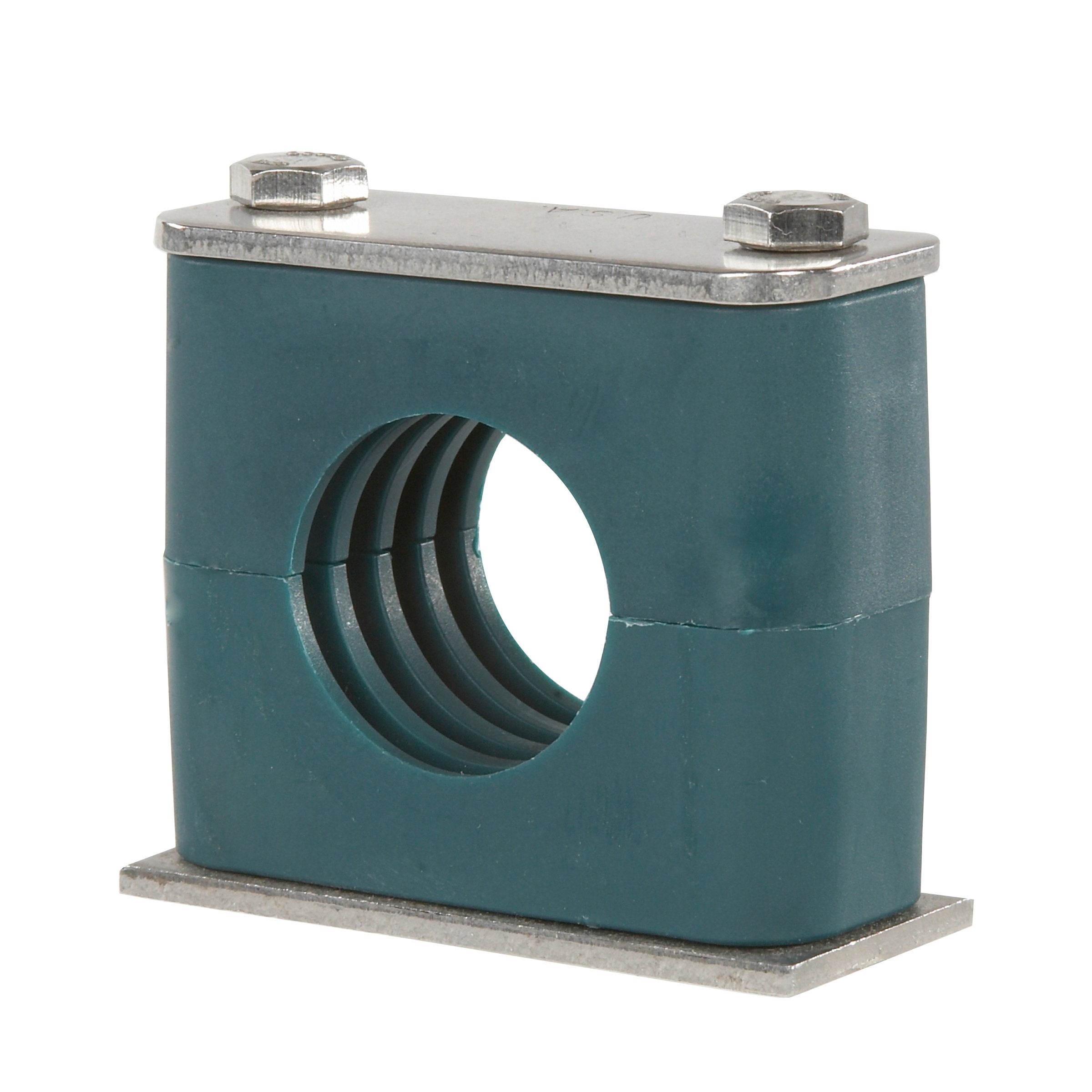 SP-757.2-PP-DP-AS-U-W10 : Stauff Clamp, Single Weld Plate, 2.25 inch (57.2mm) OD, for 2.25" Tube, Green PP Insert, Profiled Interior, Carbon Steel