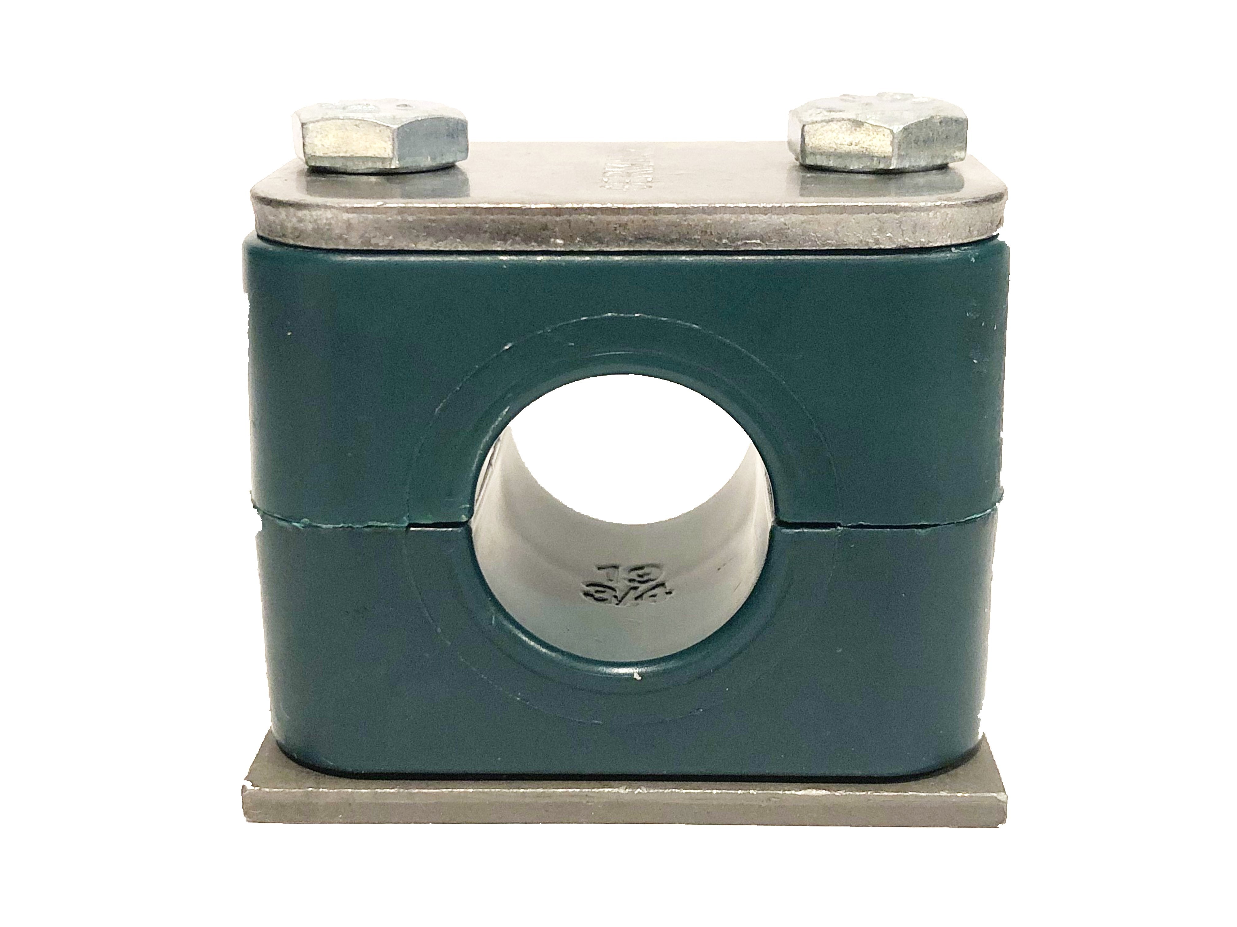 SP-217.2-PP-H-DP-AS-U-W10 : Stauff Clamp, Single Weld Plate, 0.677" (17.2mm) OD, for 3/8" Pipe, Green PP Insert, Smooth Interior, Carbon Steel