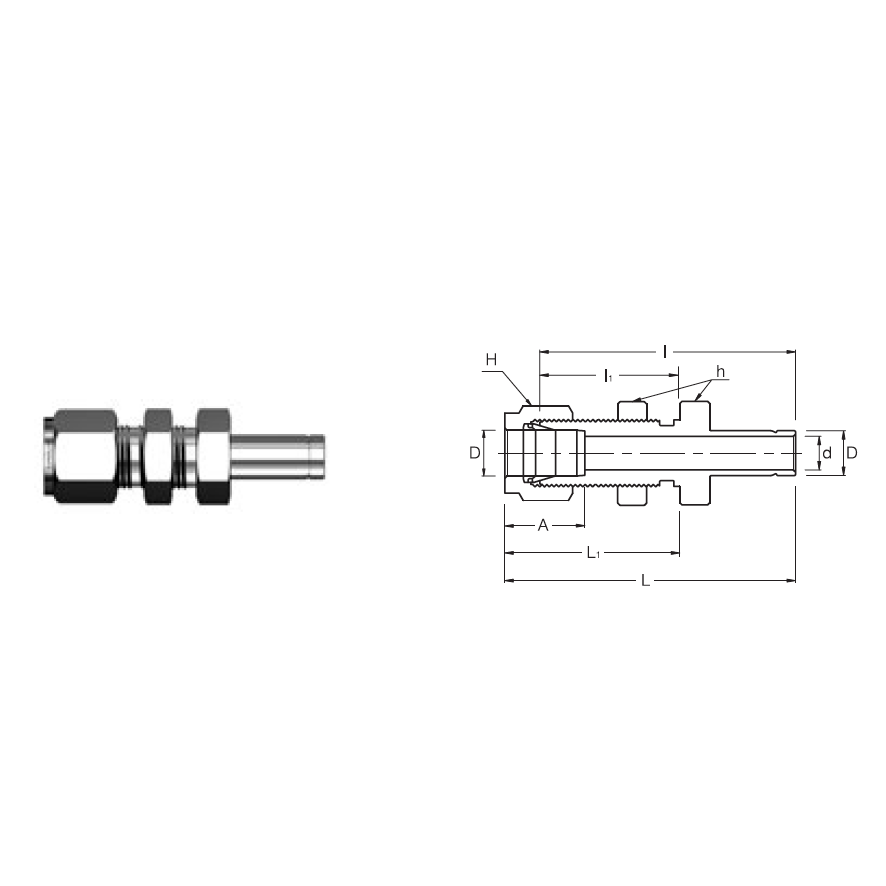 SBR 4-4 : Superlok 1/4" O.D. Tube X 1/4" Tube Stub Bulkhead Reducer