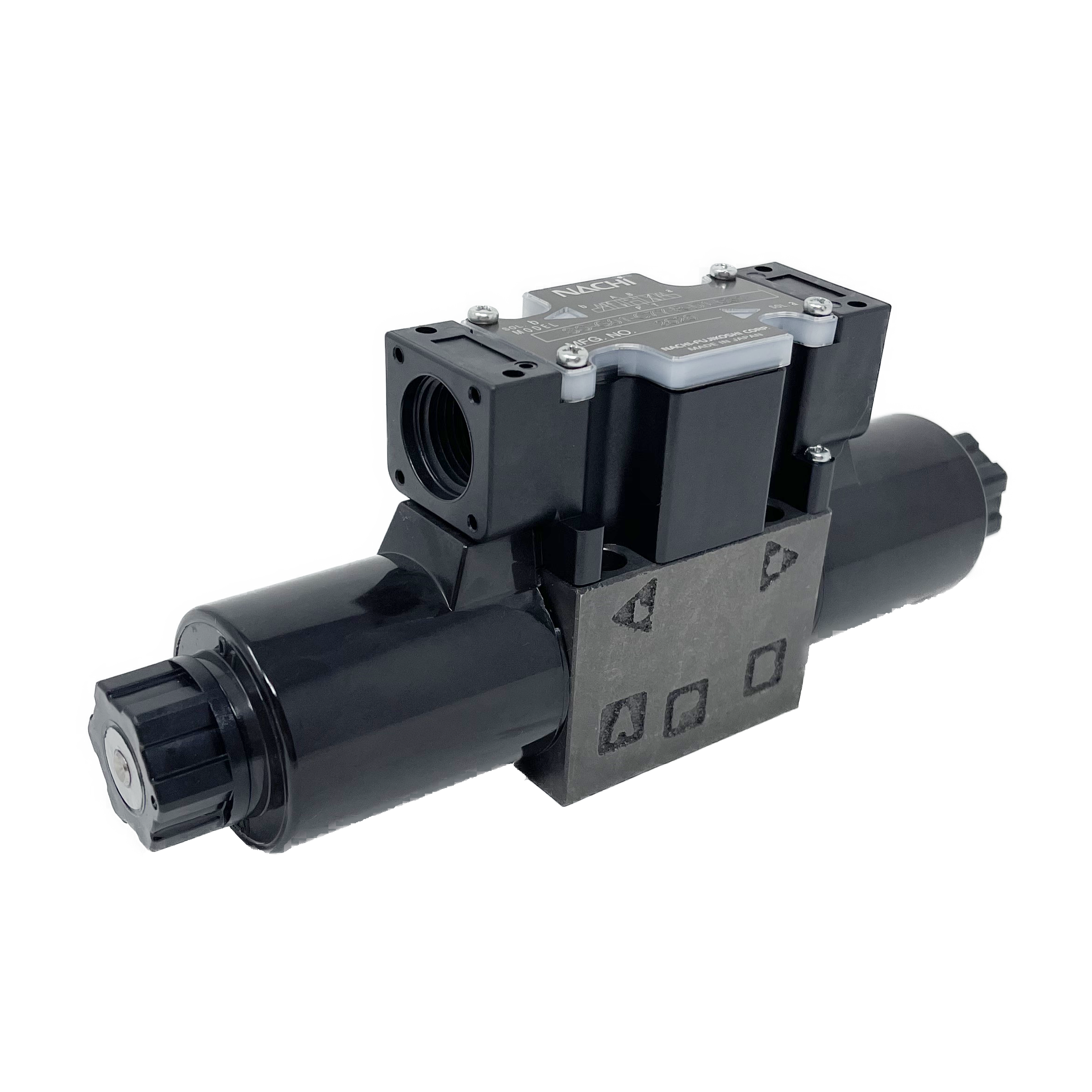 SS-G01-C5-R-D2-E31 : Nachi Solenoid Valve, 3P4W, D03 (NG6), 26.4GPM, 5075psi, All Ports Blocked Neutral, 24 VDC, Wiring Box with Lights