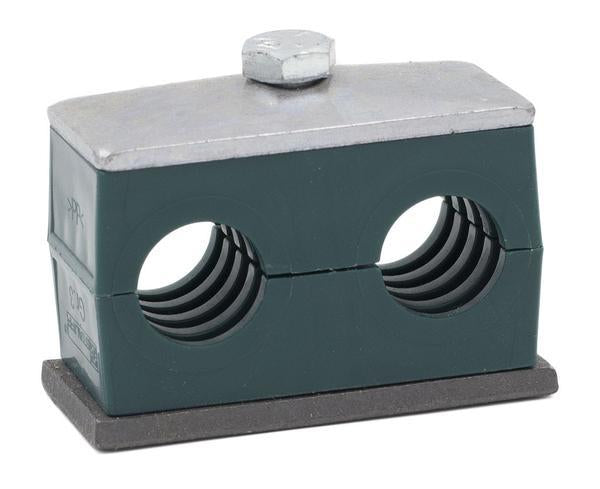 SP-213.5/13.5-PP-GD-AS-U-W10 : Stauff Stauff Twin Clamp, Single Weld Plate, 0.53 inch (13.5mm) OD, for 1/4" Pipe, Green Polypropylene, Profiled Interior, Carbon Steel