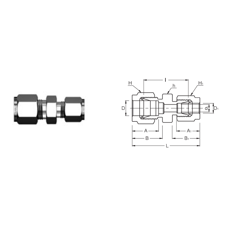 SRU 6-2 : Superlok 3/8" O.D. Tube X 1/8" O.D. Tube Reducing Union