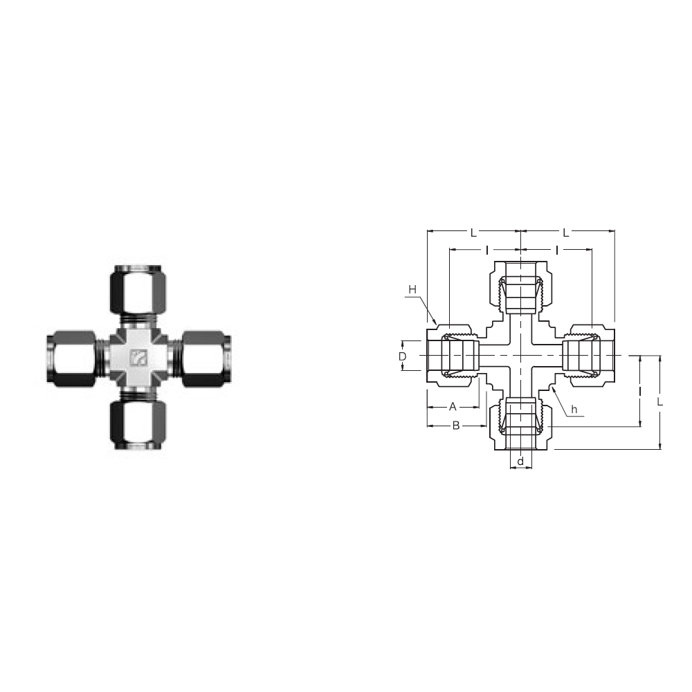 SUC-6 : Superlok 3/8" O.D. Tube Union Cross