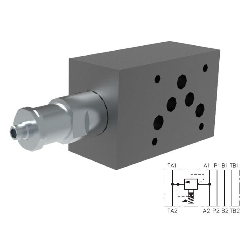 VPN2-10/MA10-16-S-B : Argo Pilot-Op Relief Valve, D05, 40 GPM, 5100psi rated, Allen Adjust, Relief A to T, Up to 2320psi