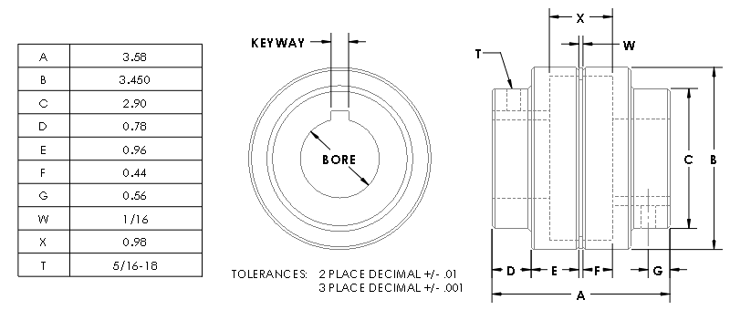 100 1-1/8BXNOK : Magnaloy 100 HUB 1-1/8 BORE X NO KEY, M100104N